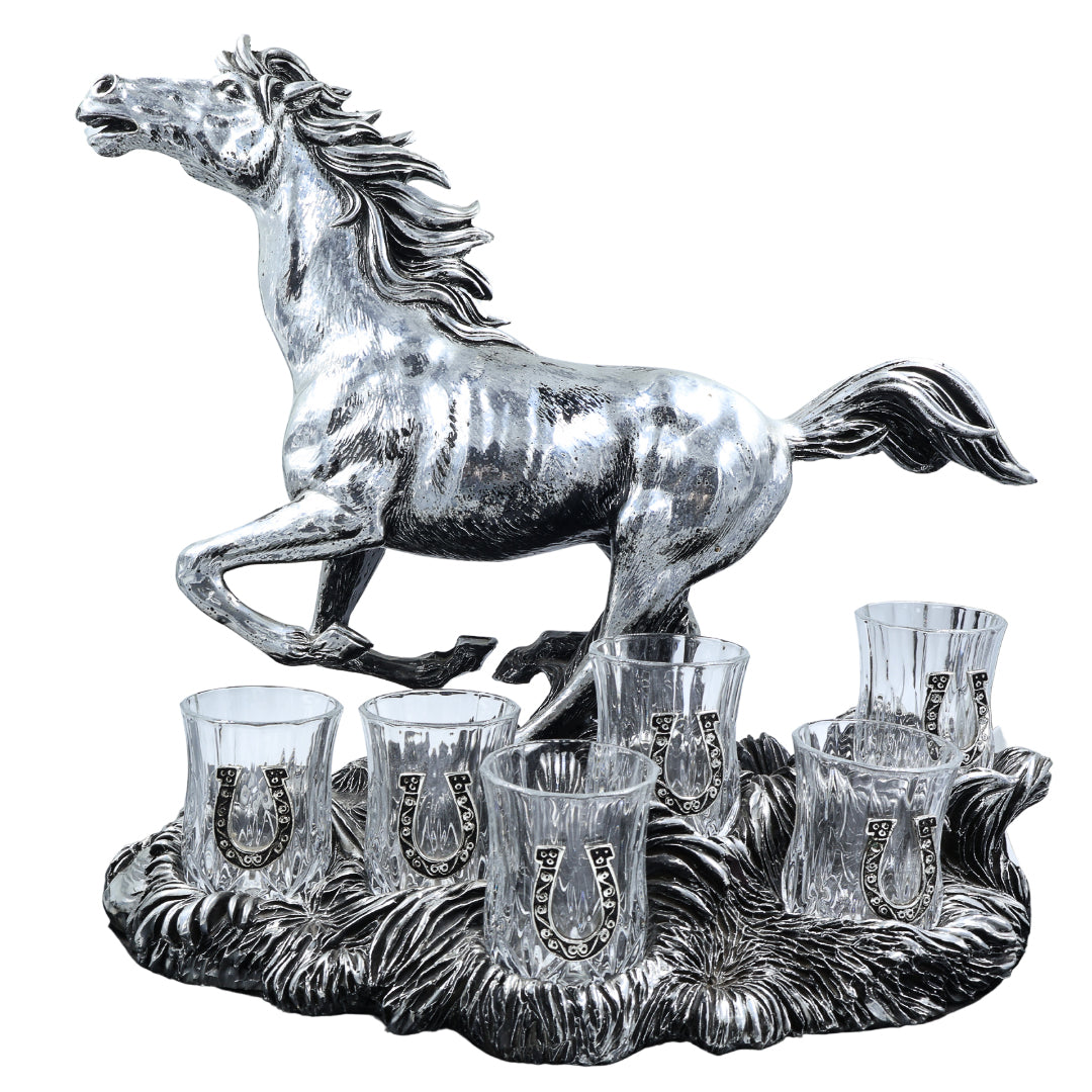Horse Glass Holder Set with Horseshoe Motifs