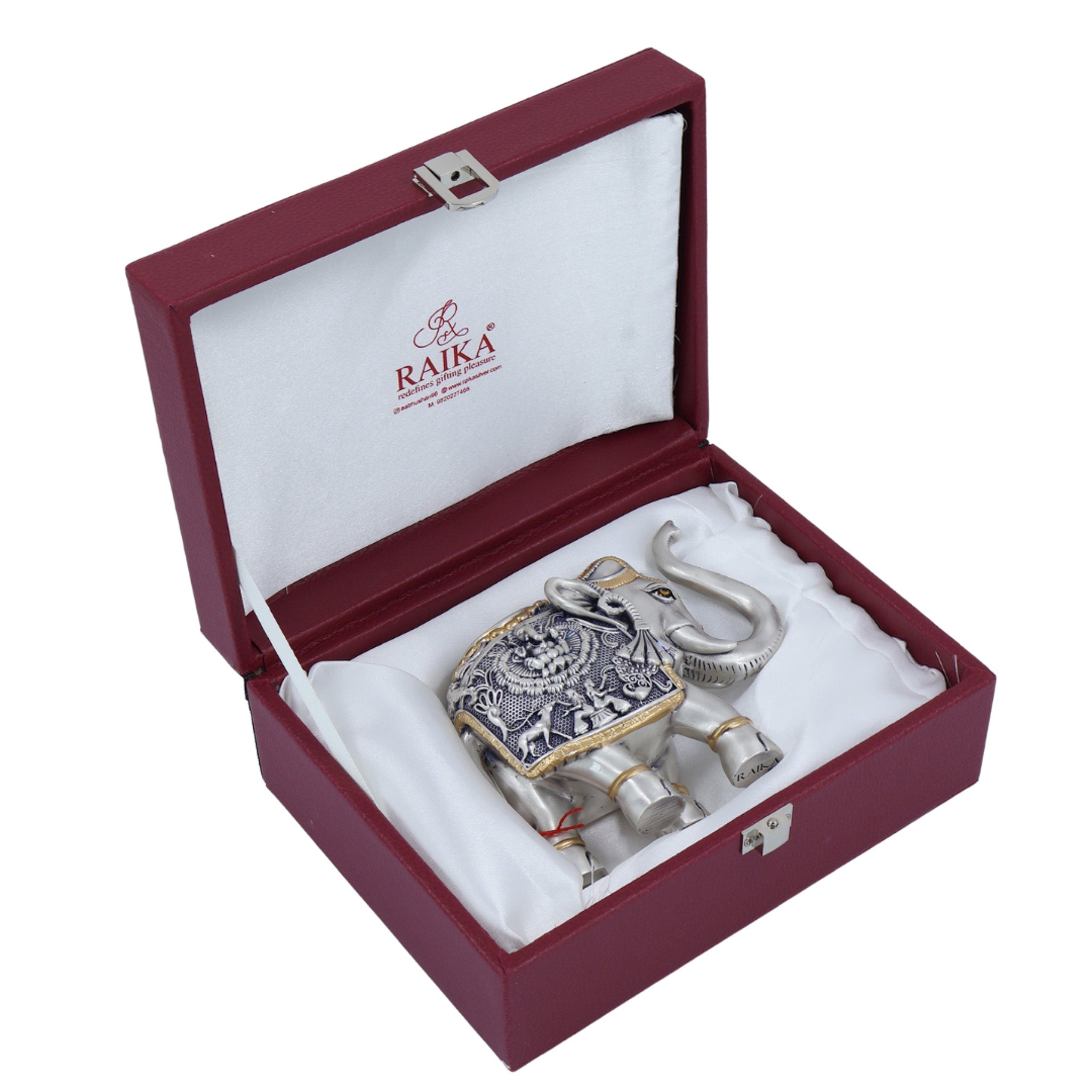 RAIKA'S ELEPHANT SILVER ANTIQ WITH GOLDEN TOUCH UP