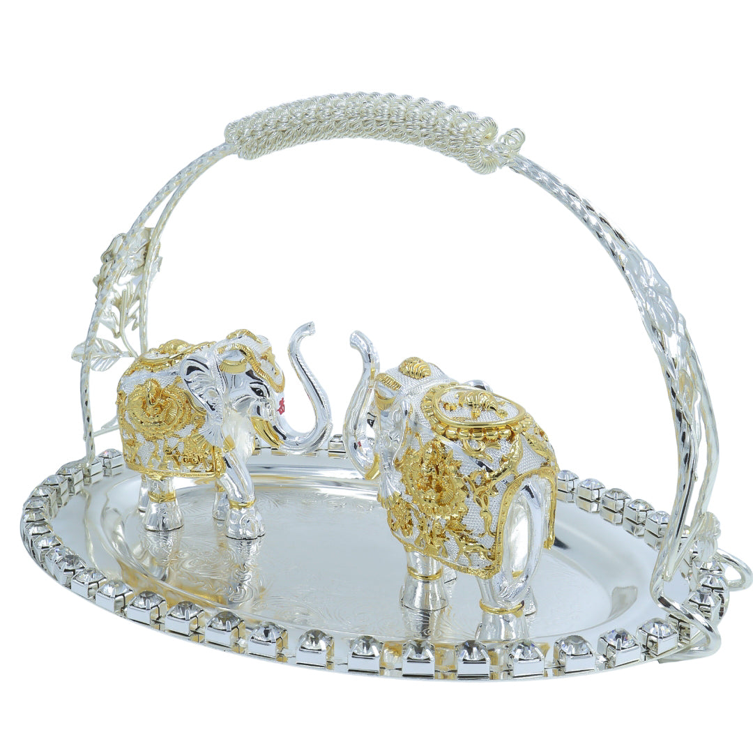 OVAL STUDDED TRAY with SHANKH ELEPHANT TWO TONE