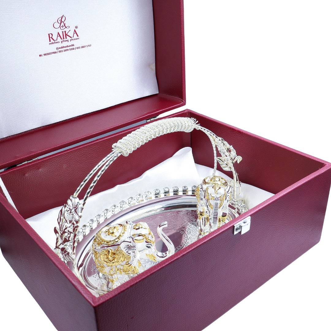 OVAL STUDDED TRAY with SHANKH ELEPHANT TWO TONE