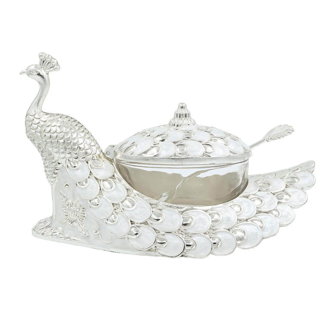 Peacock Sugar Pot Box | Ivory