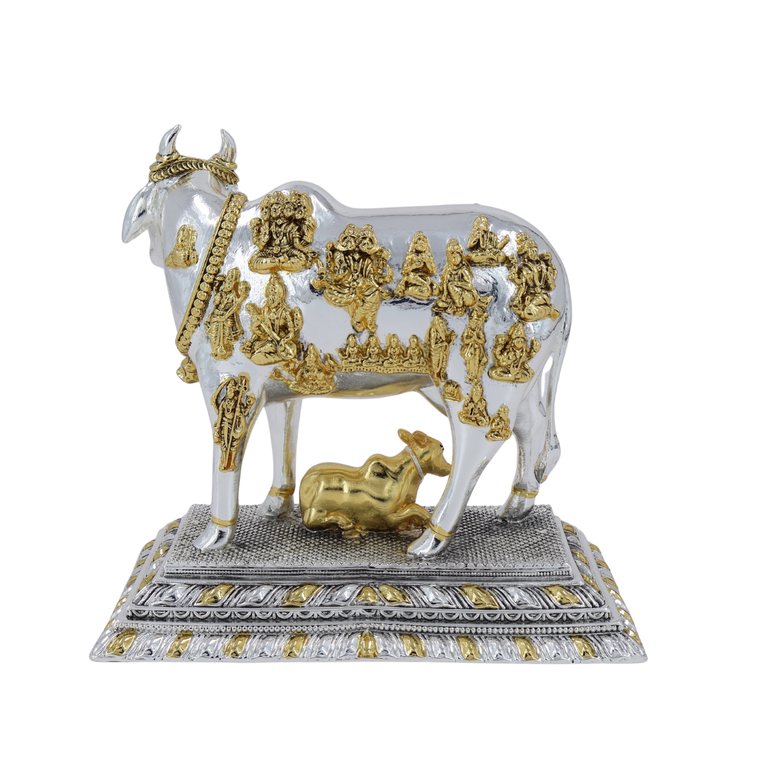 Kamdhenu Cow Idol | Silver & Gold Plated