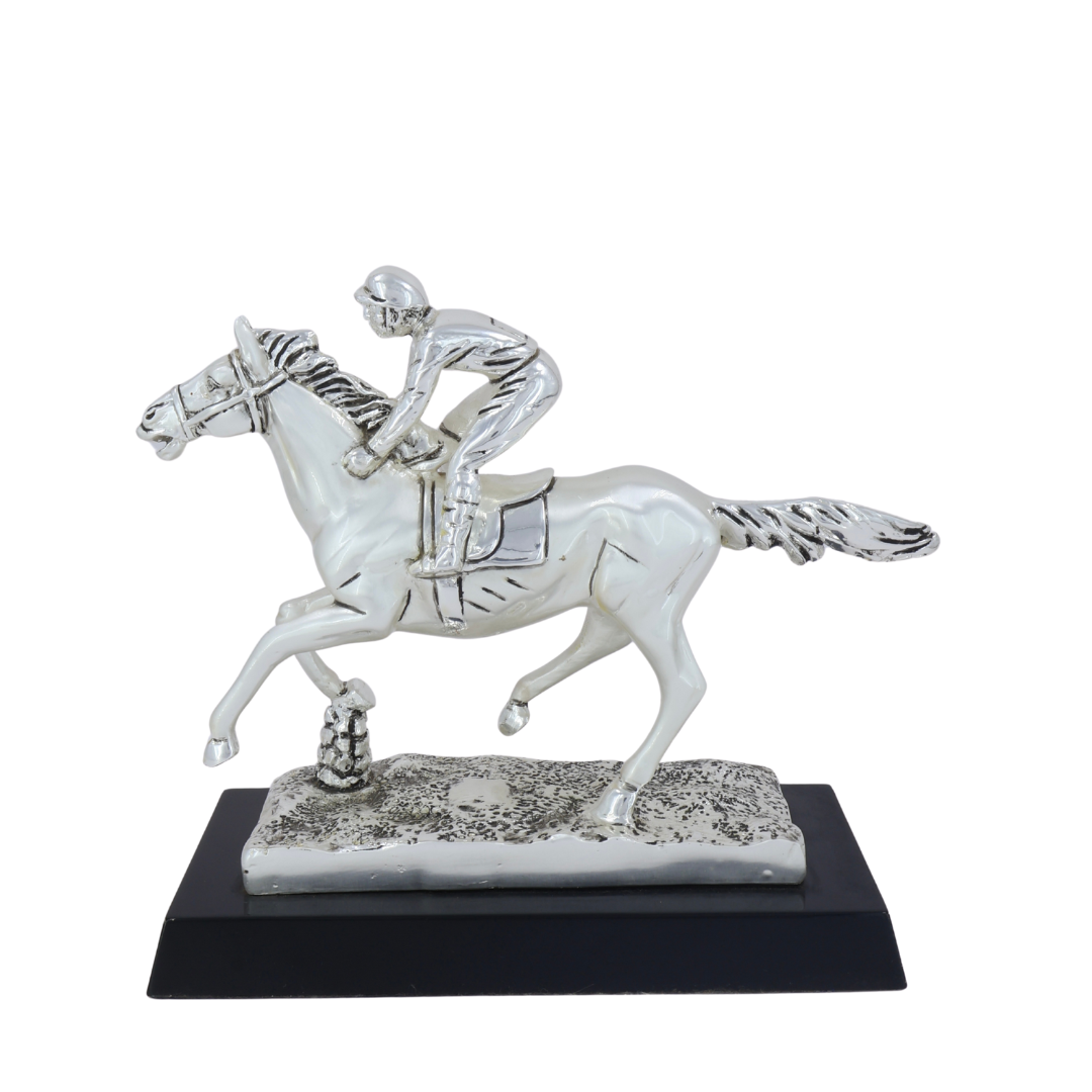 Silver Plated Horse & Jockey Showpiece