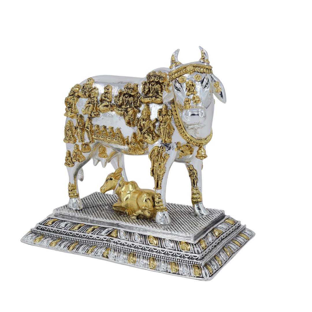 Kamdhenu Cow Idol | Silver & Gold Plated
