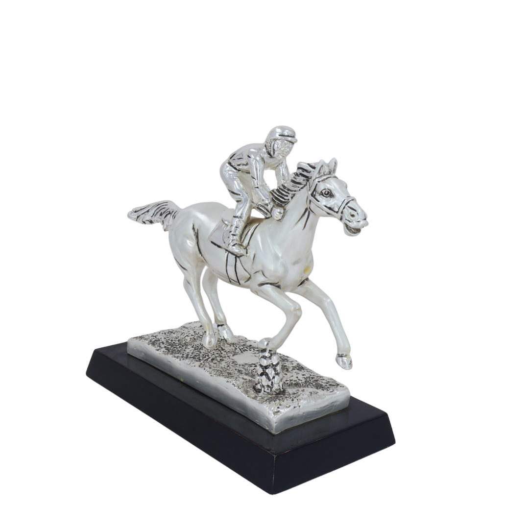 Silver Plated Horse & Jockey Showpiece