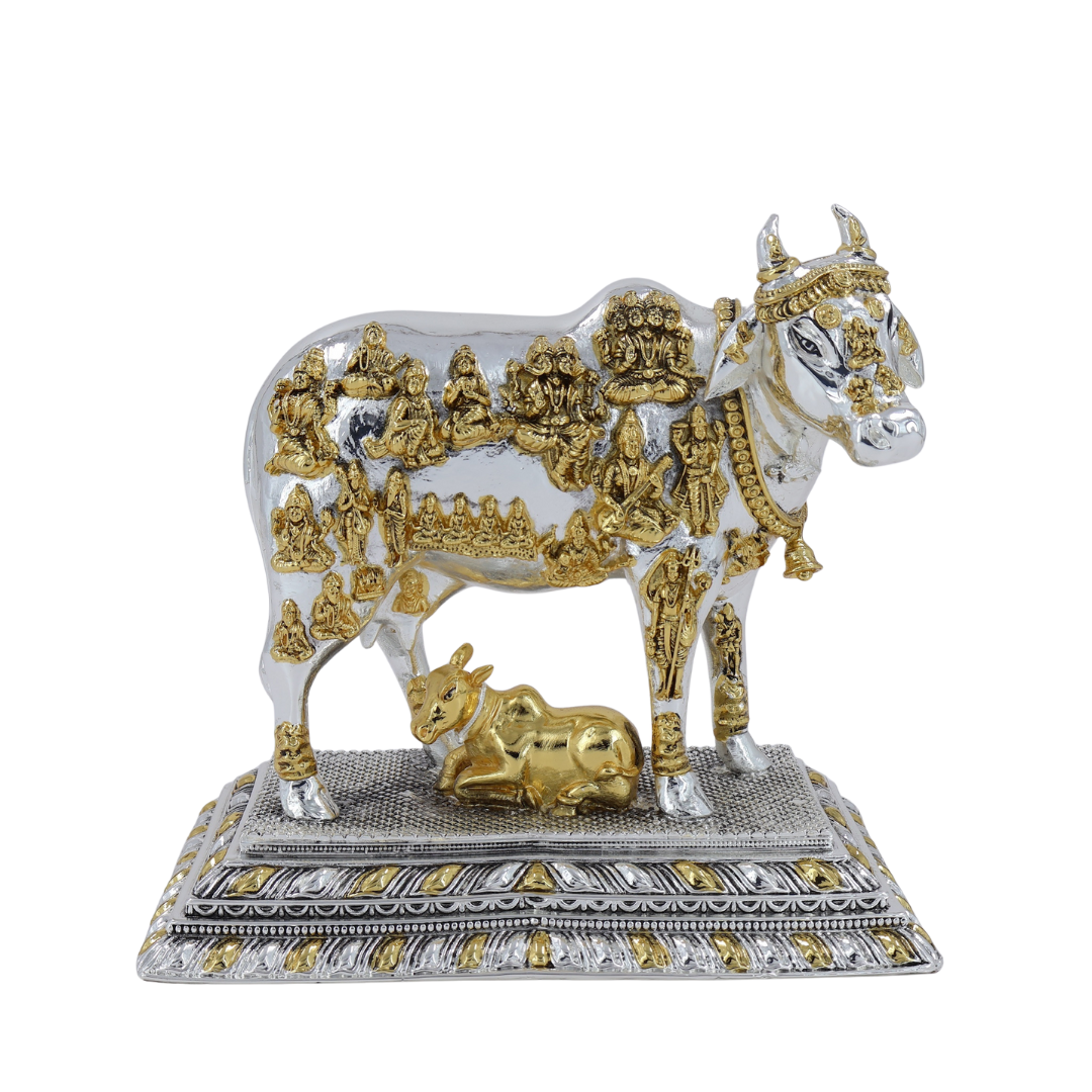 Kamdhenu Cow Idol | Silver & Gold Plated