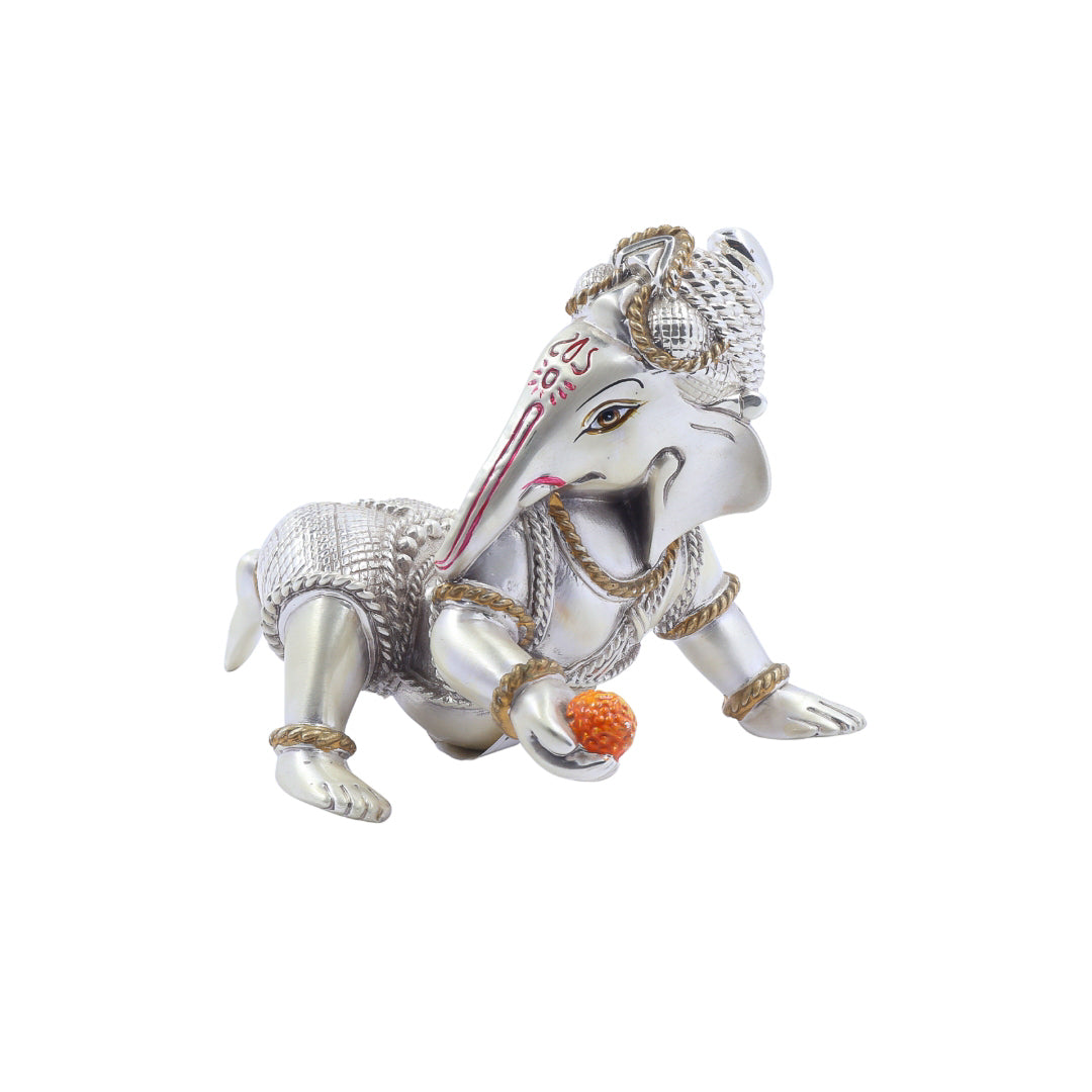 Silver Finish Ganpati with Modak