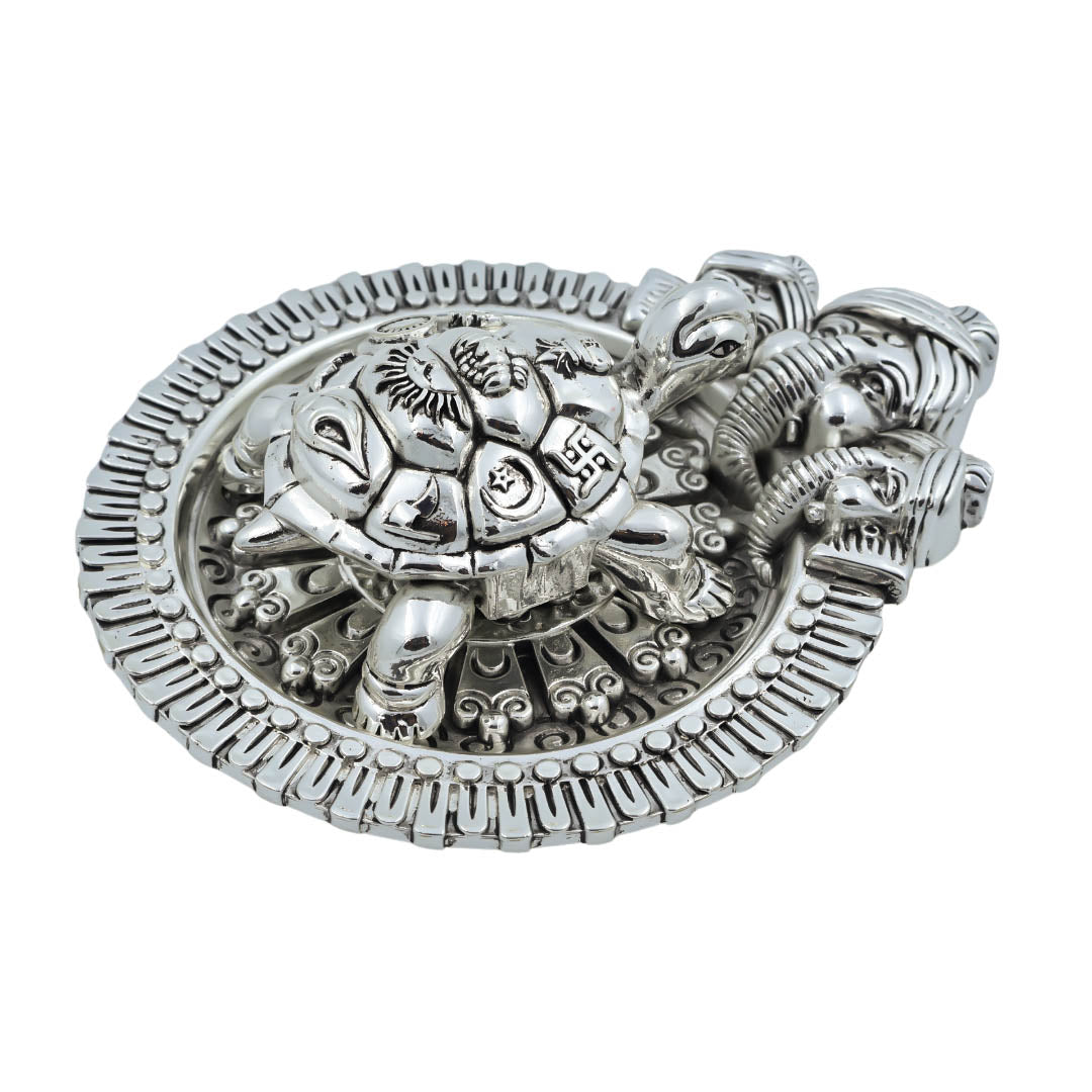 Ganesha Plate Silver Antiq & Vastu Tortoise Silver Antiq