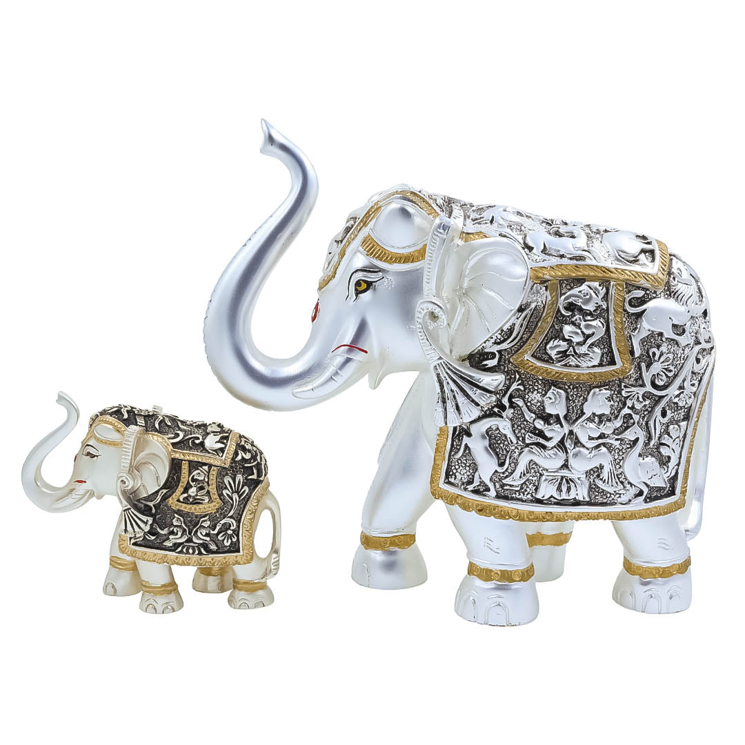 RAIKA'S ELEPHANT SILVER ANTIQ WITH GOLDEN TOUCH UP