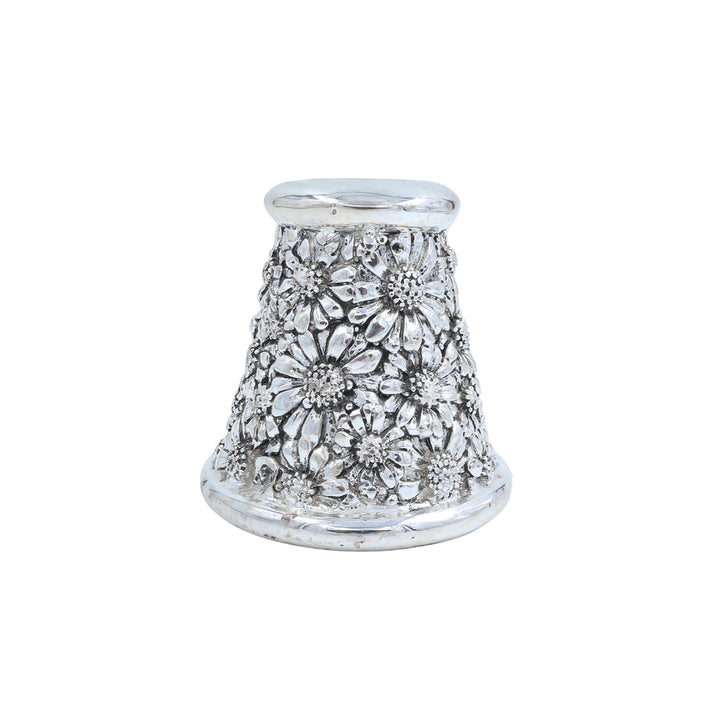 Stillart silver decorative vase with embossed floral design and antique finish – ideal for home or festive décor.
