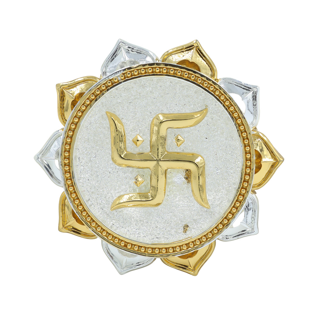 Silver and gold Swastik wall hanging set for home entrance or temple decor.